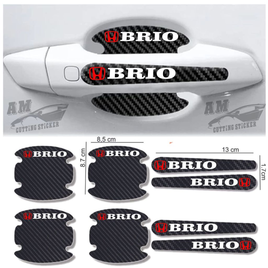 8pcs stiker carbon handle mobil honda brio cutting sticker pelindung gagang pintu mobil