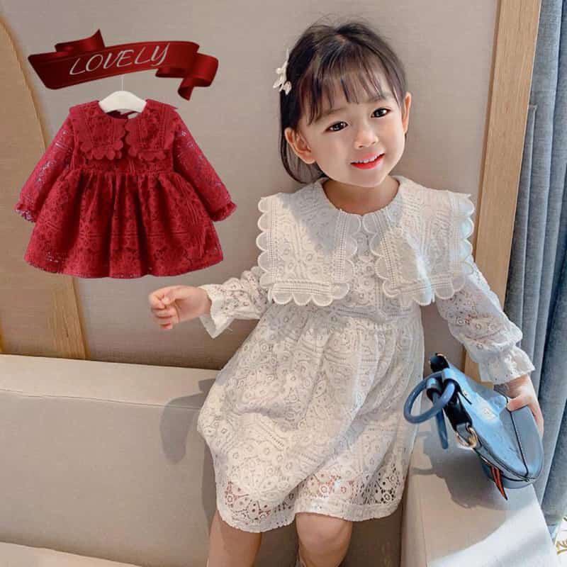 Dress Anak Import Brukat Gaun Pesta Merah dan Putih