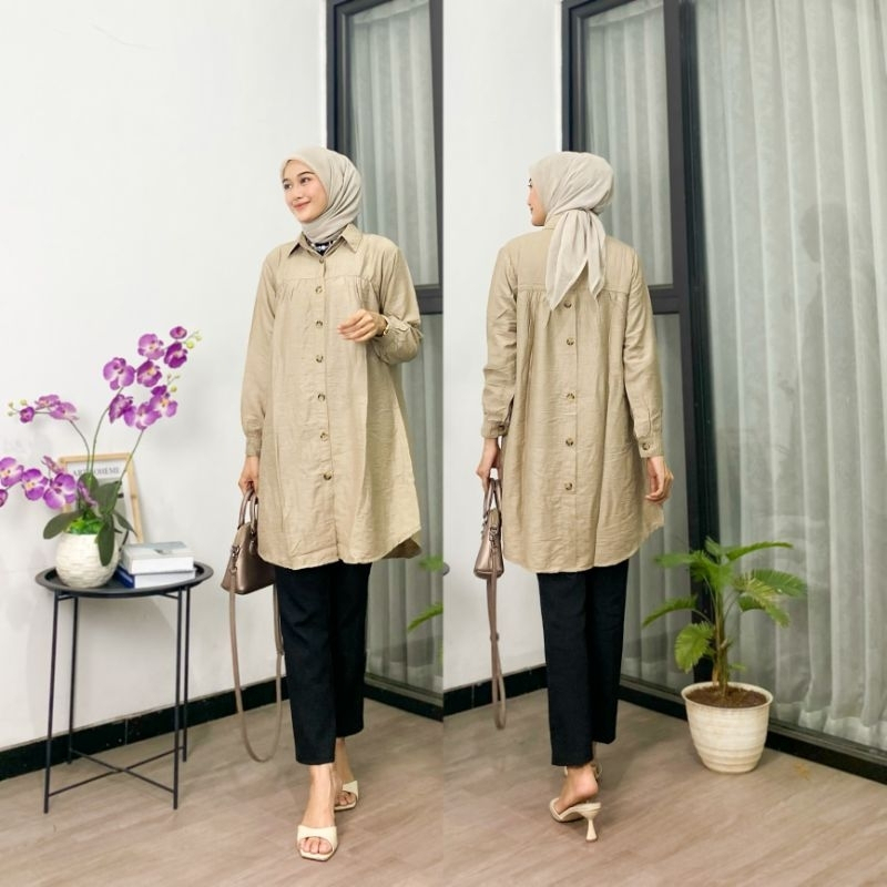 ZETERINDO - ATASAN BAJU WANITA AISAH / TUNIK POLOS / ATASAN WANITA MODEL KANCING DEPAN BELAKANG