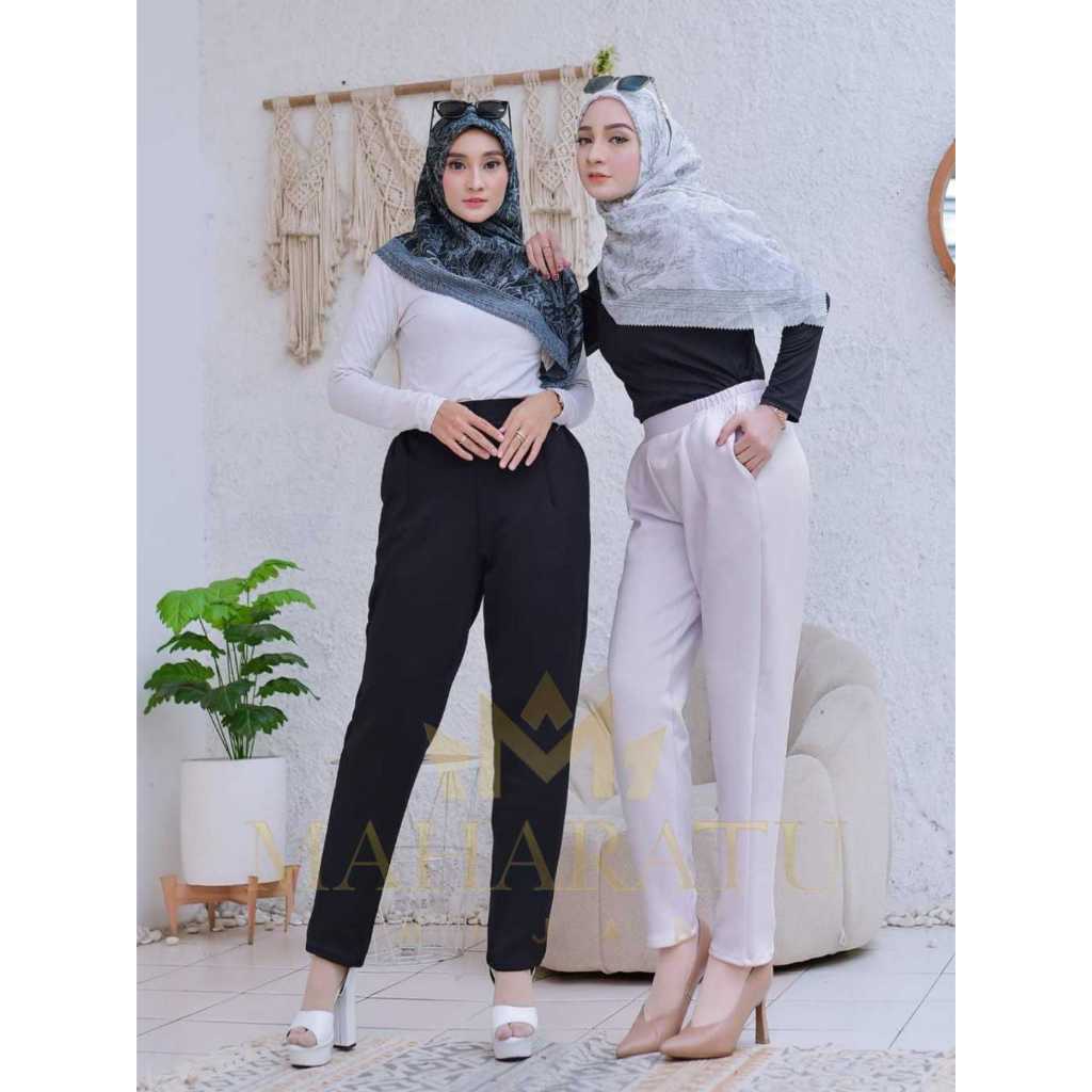 MF - Celana Panjang Cewek Hitam Celana Pensil Highwaist Wanita Scuba Elastis Premium Kekinian