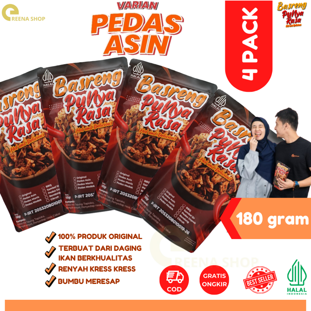 

Basreng Paket Bundling Isi 4 Cemilan Pedas Asin Dengan Ekstrak Kencur dan Daun Jeruk Lebih Banyak
