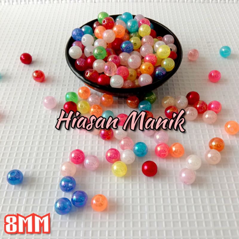 (15gram) Manik Mote Bulat ABS warna Mix Transparan 8mm Untuk Kerajinan Gelang,kalung Dan meronce