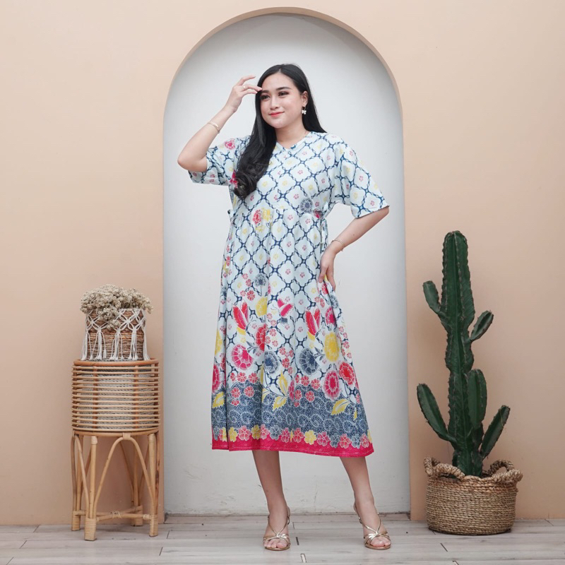 DASTER CHIBI ENCIM MOTIF BUNGA BUSUI FRIENDLY LENGAN PENDEK HOMEDRESS BIG SIZE JUMBO MUAT BB 100 KG 