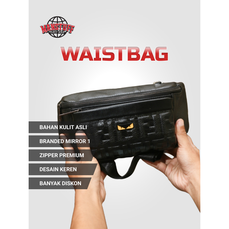 Tas Waistbag Pinggang Laki Laki Fendi Kulit Branded