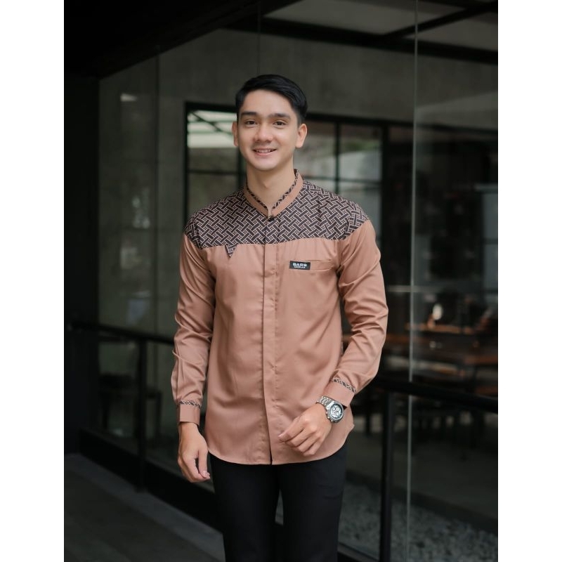 Baju Koko Pria Lengan Panjang Motif Sultan Warna Putih Kombinasi Batik Baju Lebaran Couple Pasangan 