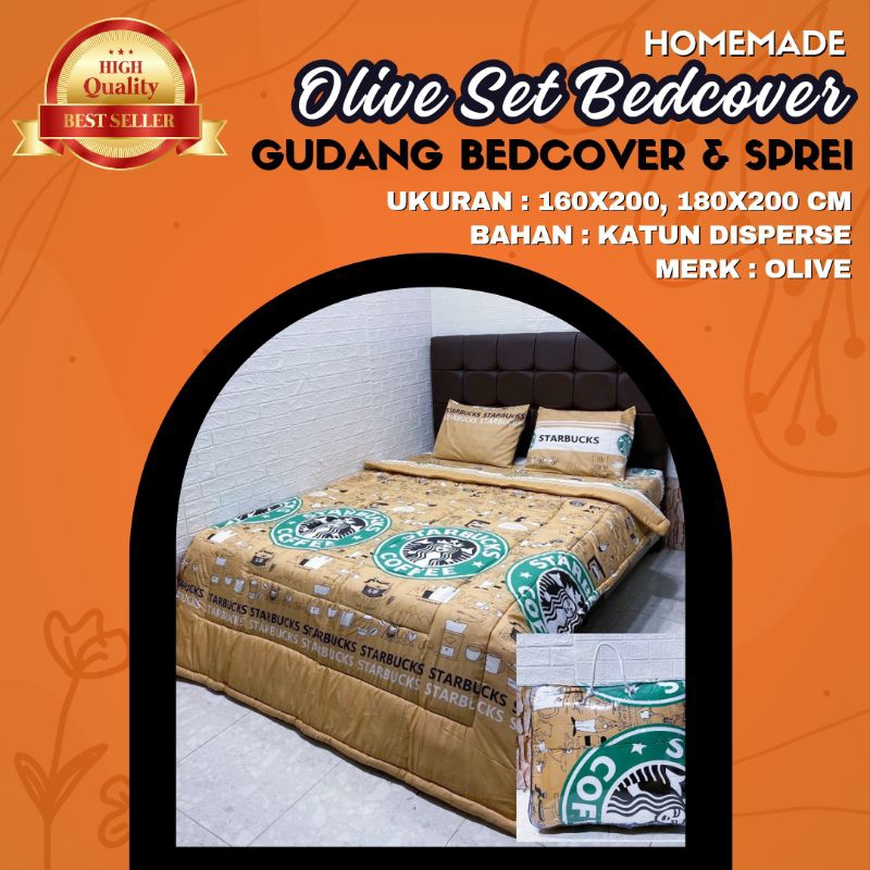 OLIVE [BEDCOVER 1 SET SPREI UK 160x200 UK 180x200 ] Bedcover Set Homemade King Queen Single Termurah