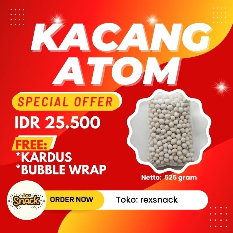 

Snack Camilan Kacang Atom 525 gram Makanan Ringan Enak Gurih Renyah