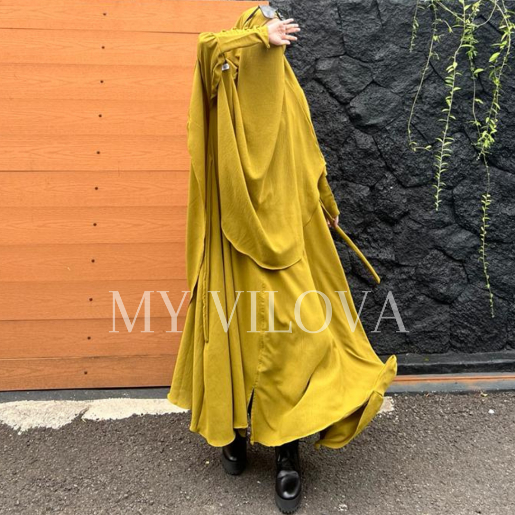 MY VILOVA (ABAYA+ FRENCH KHIMAR) Khala Abaya Syari Set Frenchkhimar Crinkle Airflow Premium Baju Muslim Wanita Kekinian Gamis Busui COD Gamis Set Cadar Gamis Lebaran Gamis Umrah
