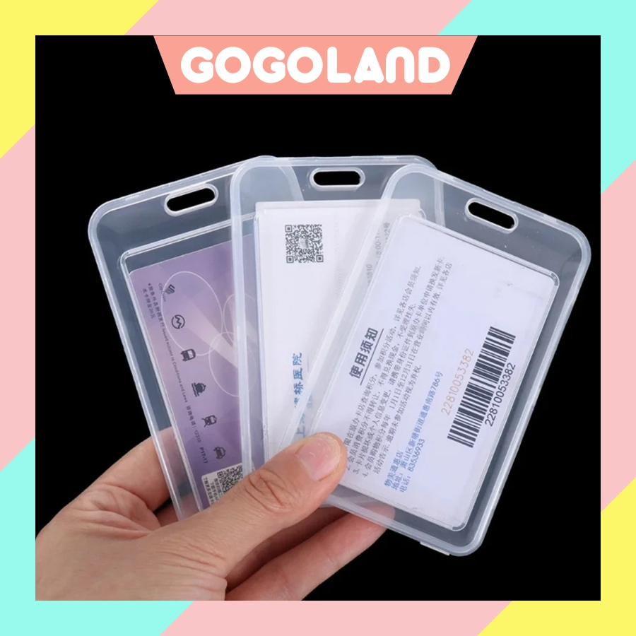 

⭐Gogoland⭐ Name Tag Id Card Transparant Gantungan Kartu Nama Plastik Vertical Lanyard Potrait Motif Polos S099