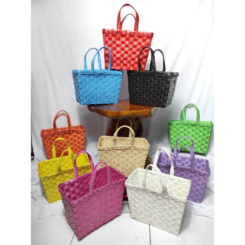 Tas Anyaman plastik kotak ukuran Mini