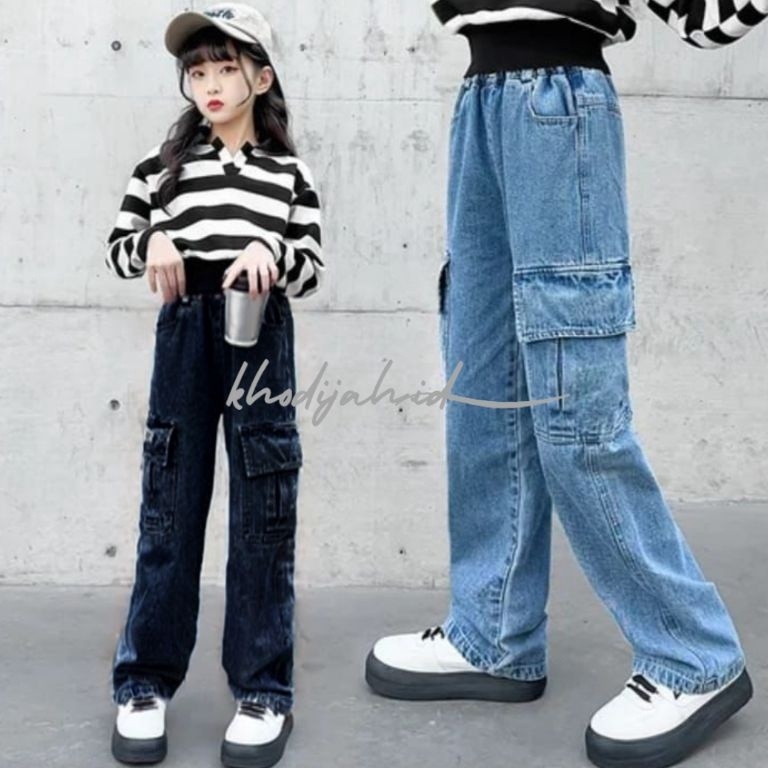 Paling Diminati Kulot Cargo Jeans Anak Perempuan Kekinian Usia 613 TahunHighwaist Kulot Kargo Anak C