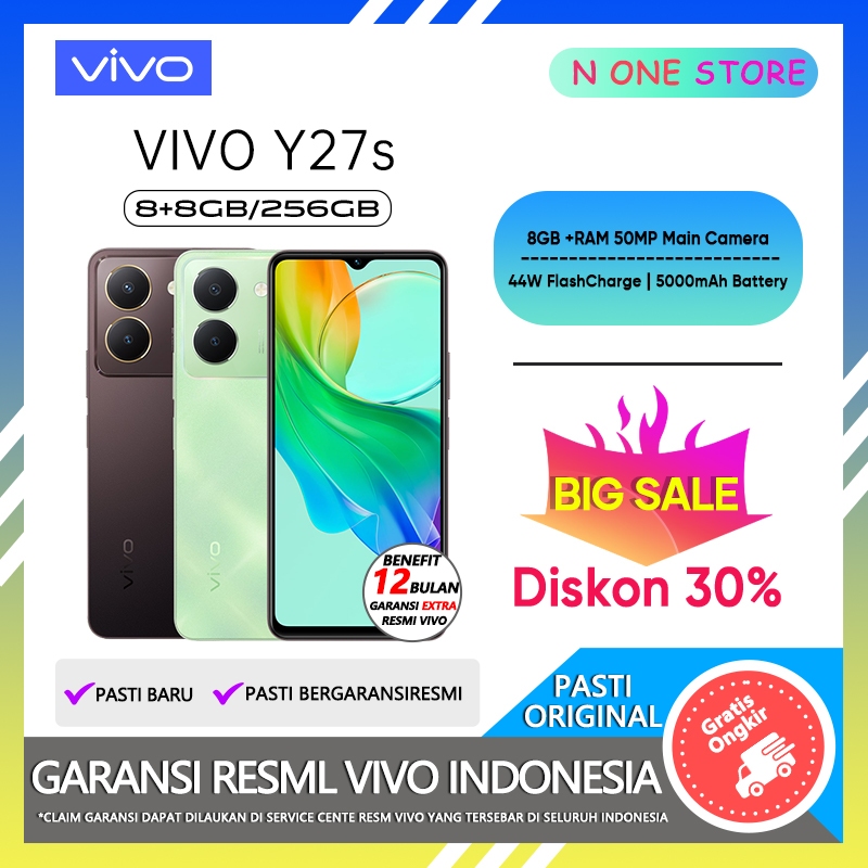 Vivo Y27s RAM 8GB+8GB ROM 128/256GB 50MP Camera 44W FlashCharge Snapdragon 680 Terbaru 2023 Garansi Resmi