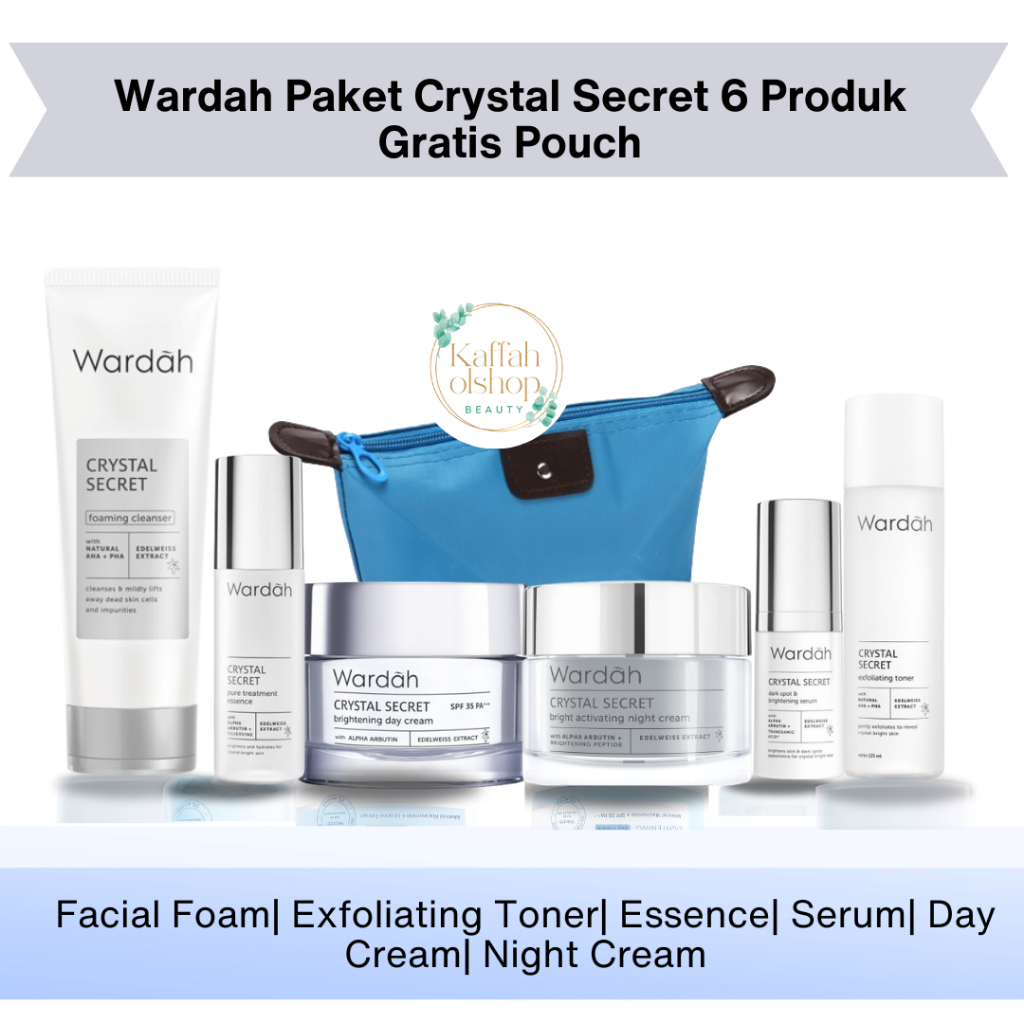 Wardah 1 Paket Crystal Secret 6pcs Gratis Pouch Wajah Glowing/ Hilangkan Flek/ Bekas Jerawat
