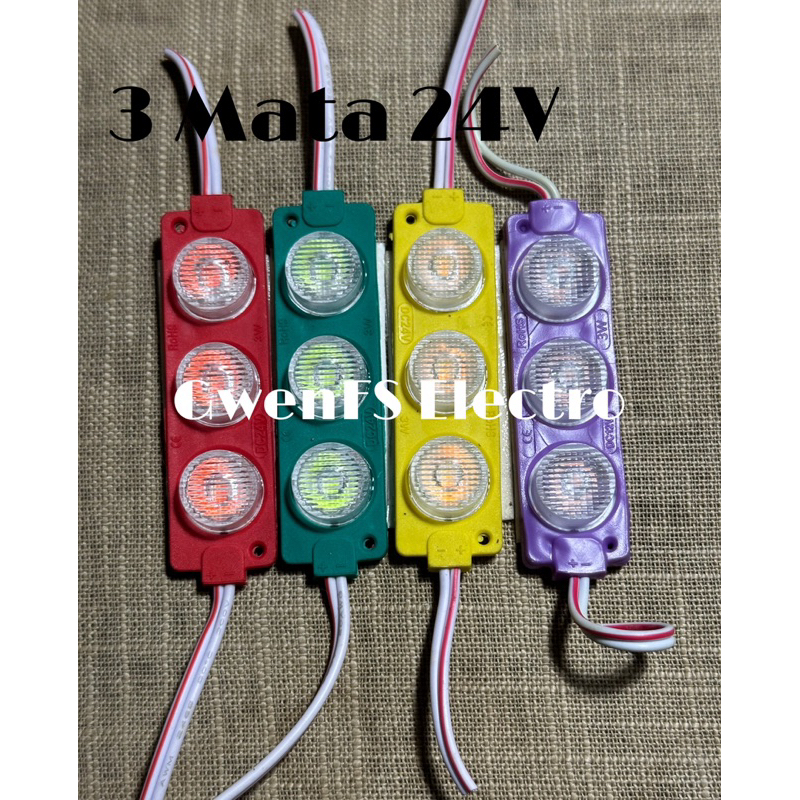Lampu LED 3 Mata 24V Warna Biru Ungu Merah Hijau Kuning