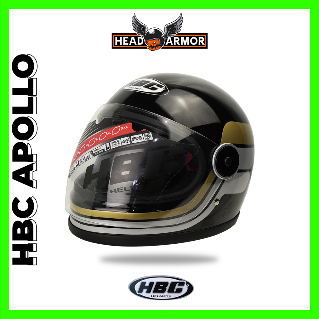 Helm Cakil HBC Apollo 23 Black Glossy Gold  | Full Face | Head Armor