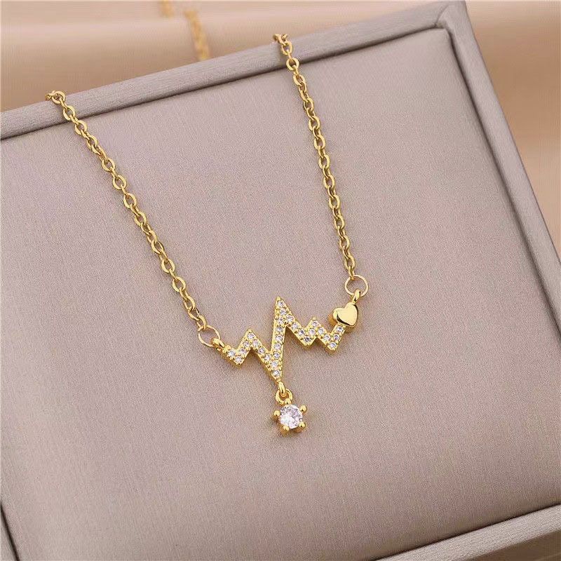 Kalung Wanita Dewasa Titanium Anti Karat Liontin Denyut Rose Gold / Kalung titanium Cewek Asli Anti 
