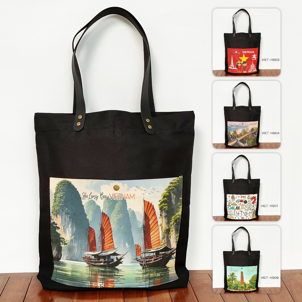 Totebag Canvas Hitam Saku Oleh Oleh Hanoi Vietnam Tas Souvenir Vietnam