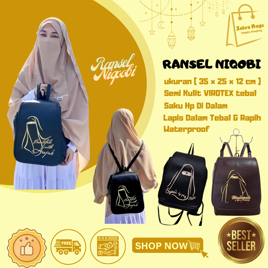 Tas Ransel Wanita Muslimah Niqobi BEAUTIFUL WITH HEEJAB Tas Ransel Wanita Muslimah Bercadar Tas Rans