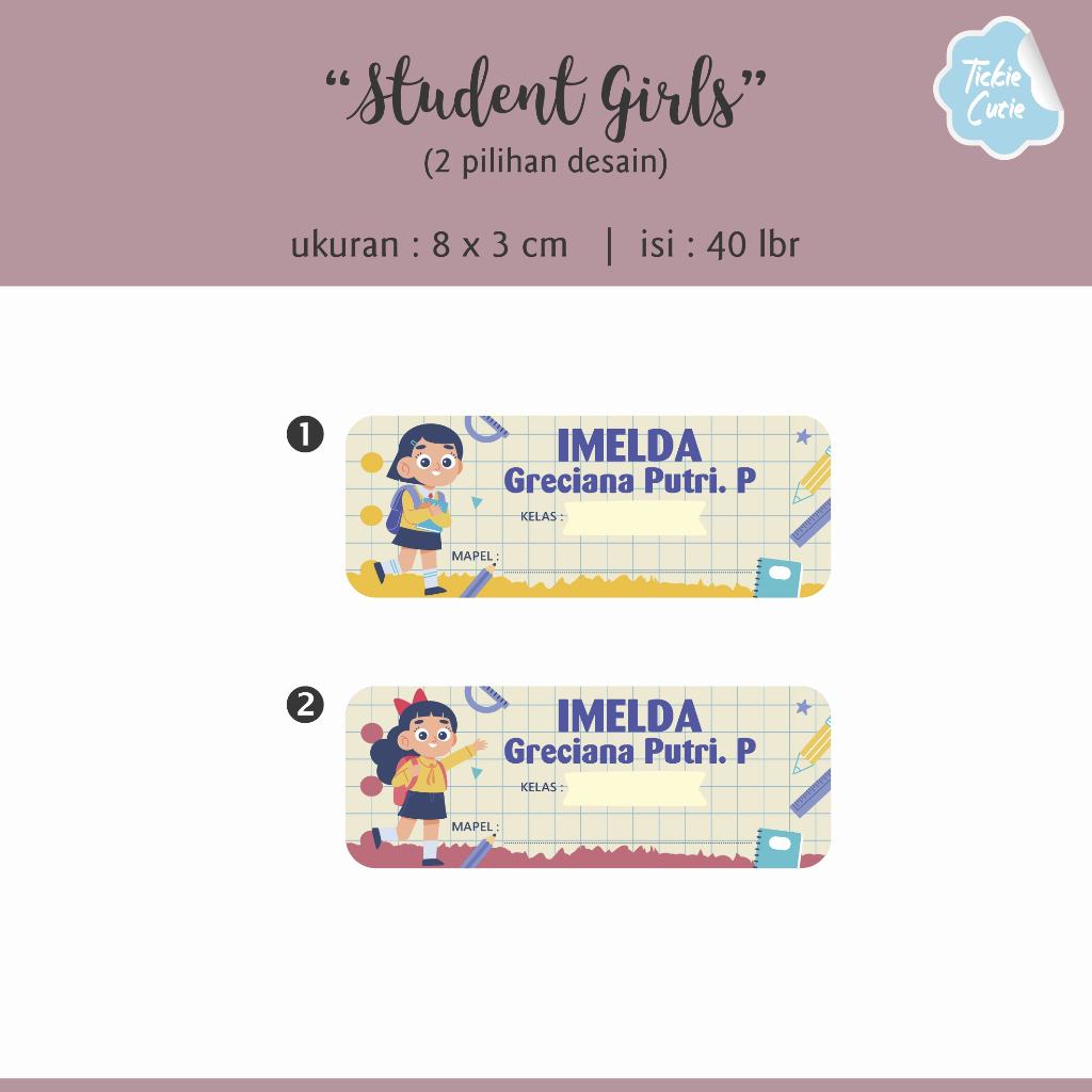 

PO label sticker nama utk buku pelajaran tema : STUDENT (isi 50 lbr)