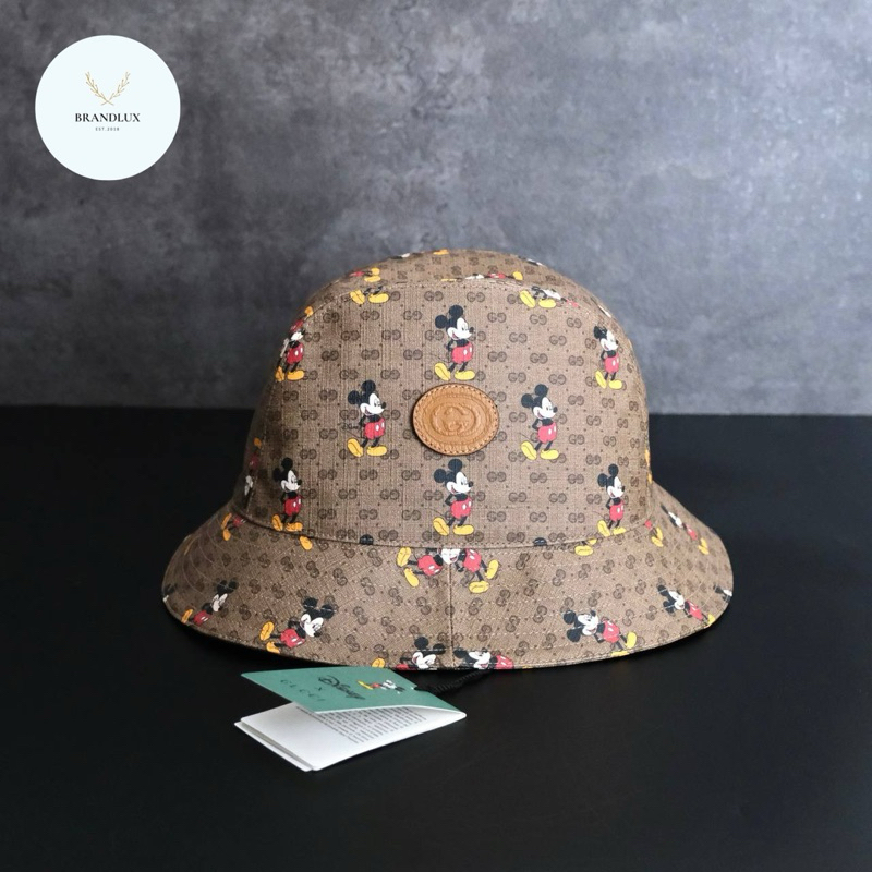 GUCCI  Bucket Hat / Fedora Hat Mickey Mouse in Interlocking GG Brown Color
