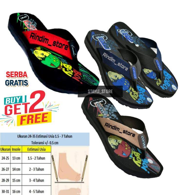 CARVIL BELI 1 GRATIS 2 SANDAL anak tanggung umur 2 sampai 10 tahun MOTIF BOBOY TERBARU 2024 KEREN ST