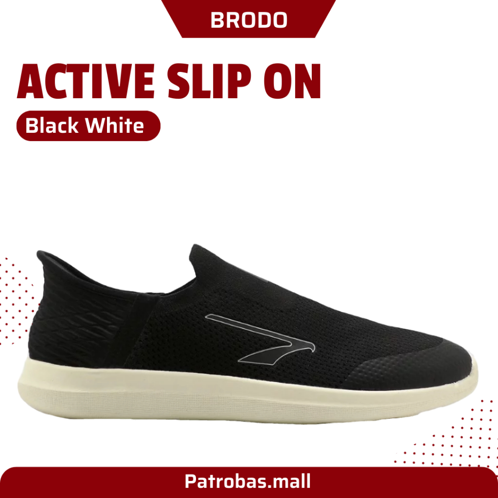 BRODO Active Slip On Black White Original Sepatu Sneakers Casual Shoes Pria Hitam Putih