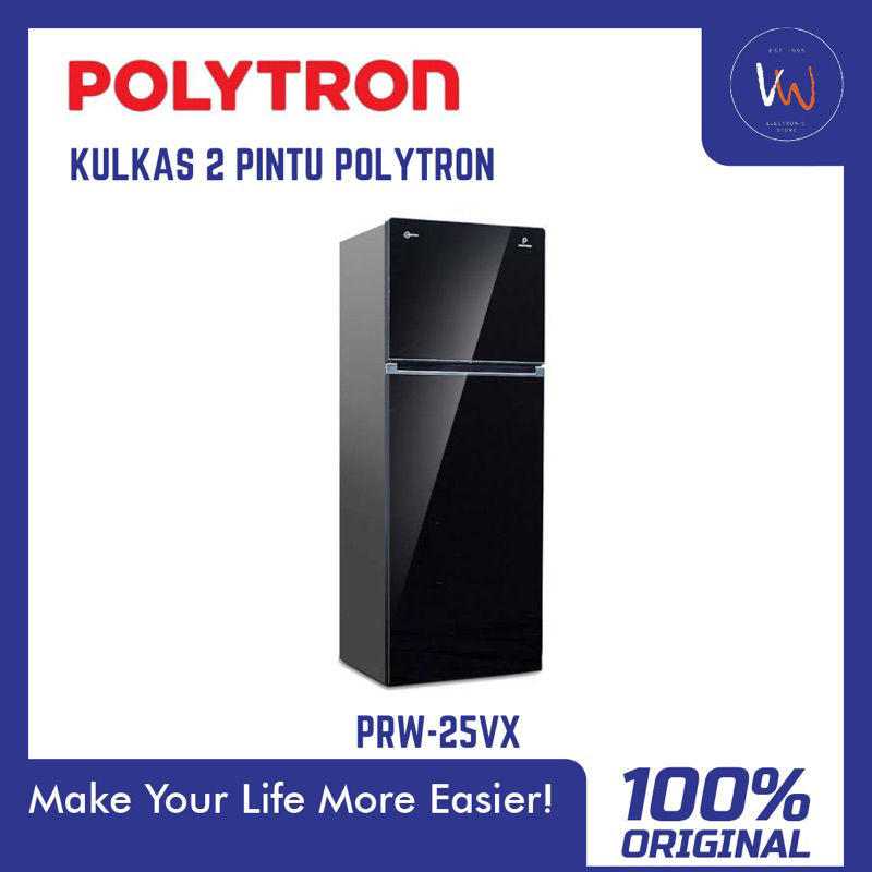 Kulkas 2 Pintu Polytron PRW-25VX / Kulkas 2 Pintu Polytron / Kulkas Tempered Glass