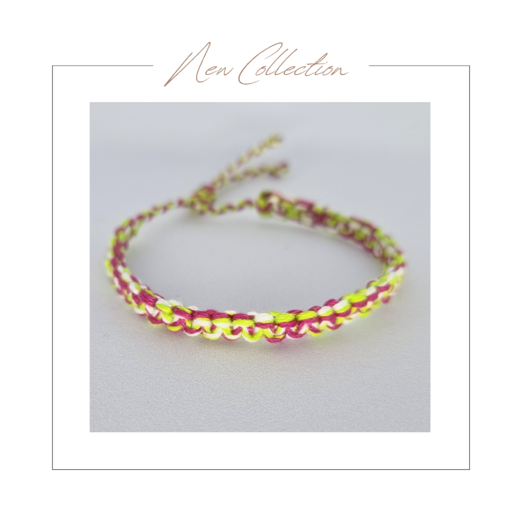 Gelang Tali Wanita Kombinasi 3 Warna Putih Pink Hijau Stabilo