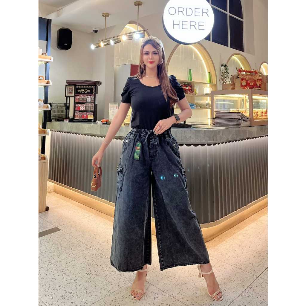 Celana Cargo Jeans Premium - Celana Kulot Cargo Jeans Wanita - Jeans Cargo - Celana Jeans - Celana W