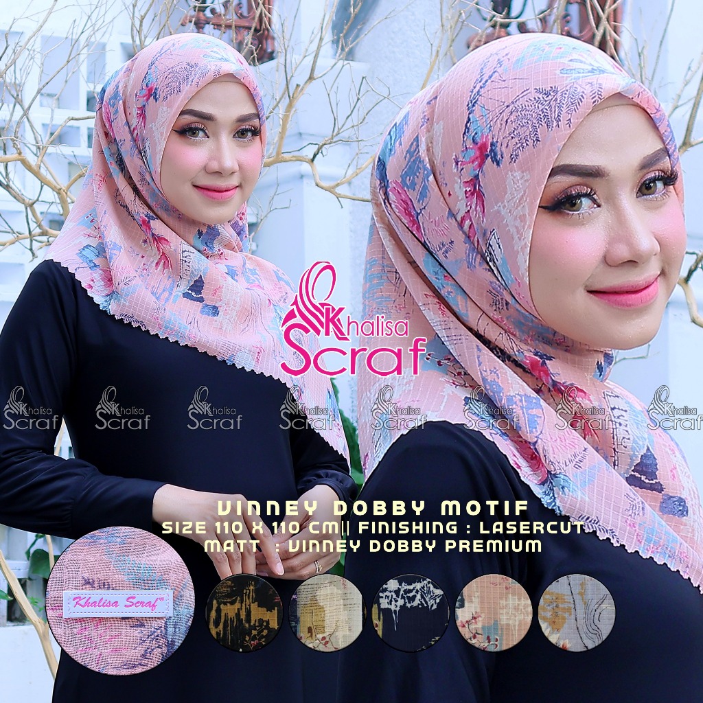 Hijab segi empat wafle motif JASMINE laser cut premium kerudung jilbab terkini khalisa scraf