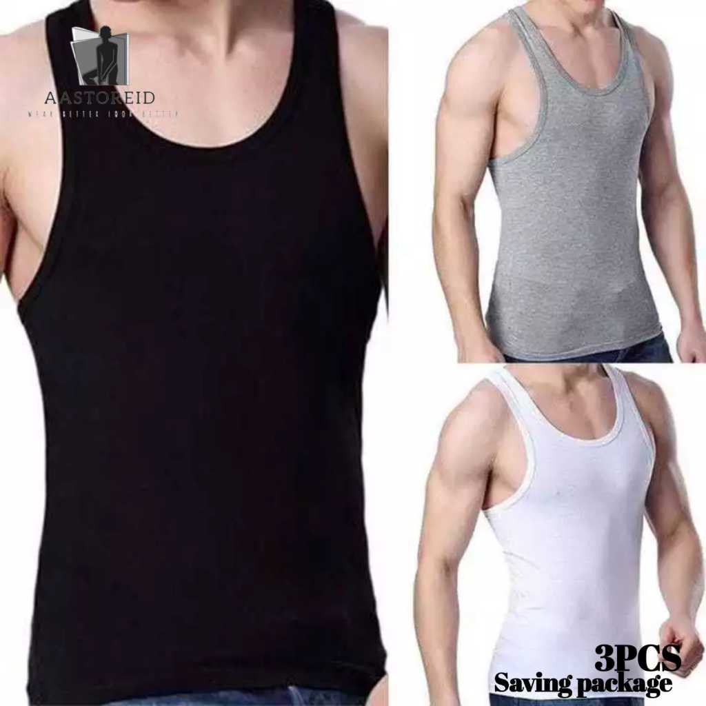 PAKET 3PCS SINGLET POLOS PRIA DEWASA KAOS DALAM COWOK ADEM LEKTON TERLARIS KUTANG COWO DEWASA