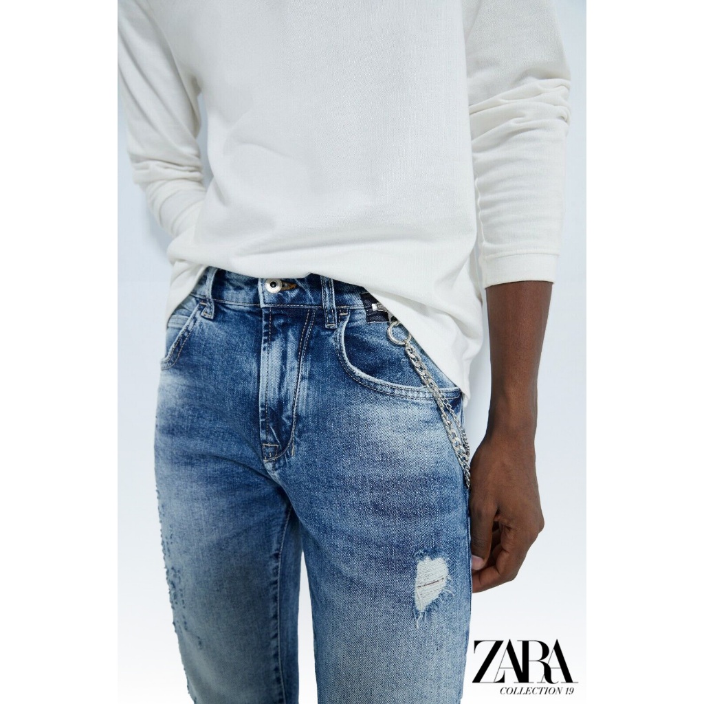 ZARA MAN Ripped Skinny Jeans with chain