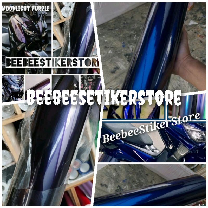 Stiker scotlite hitam lembayung biru fanchi PET Tanzanite Blue siker skotlet motor biru lembayung hi