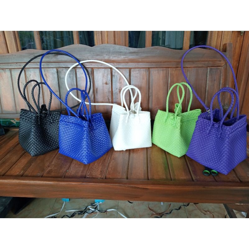 Tas anyaman model bucket kotak 20 x 20 cm / Sling bag bahan jali premium 2 line / tas anyaman hits