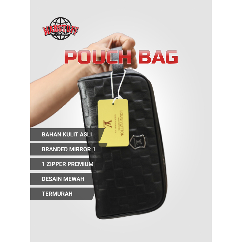SUPER MURAH Tas Pouch Hand bag Pria Kulit Asli Branded Leather Kualitas Premium Mirror 1