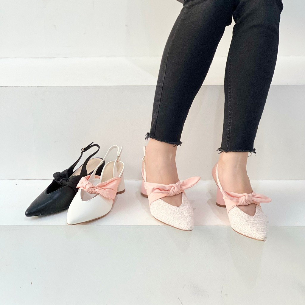 PDR PEDRO SEPATU HAK PITA RIBBON BOW OINTED SLINGBACK HEELS 01061