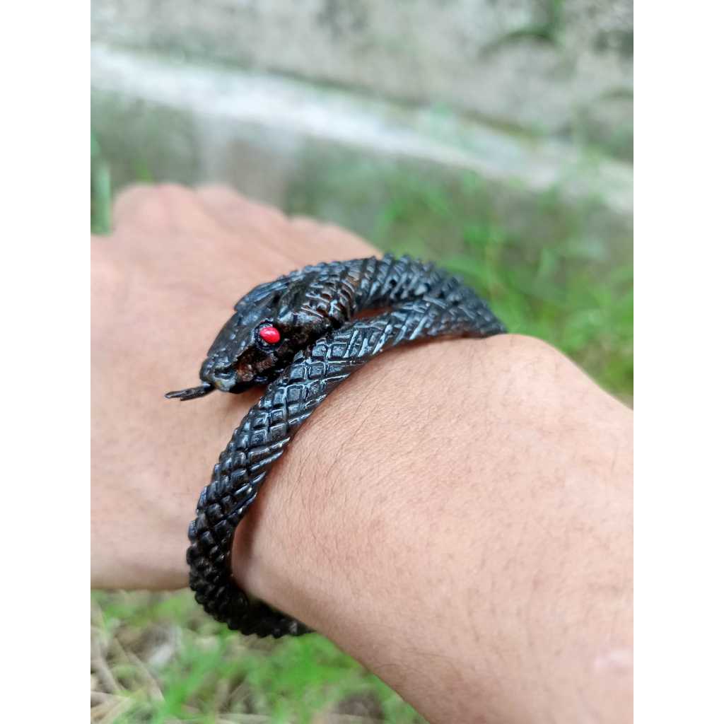 Gelang Ukir Ular Akar Bahar Hitam Asli 100% - Lentur dan Berkualitas
