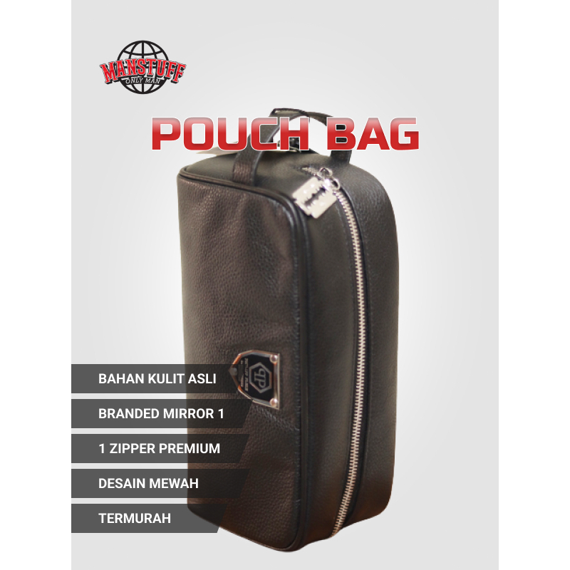 TERMURAH Tas Pouch Bag Hand bag Merk Mirip Philipp Plein Pria Kulit Asli Branded Original Leather Ku