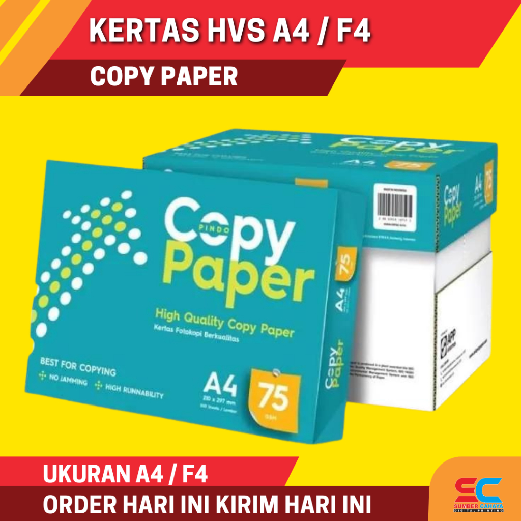 

KERTAS HVS UKURAN A4 ATAU F4 / 1 RIM KERTAS FOTOCOPY ISI 500 LEMBAR / KERTAS PRINT POLOS WARNA PUTIH / PAPER ONE , COPY PAPER , EKON COPY