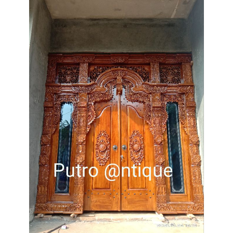PINTU GEBYOK UKIR 3 METER FINISHING NATURAL