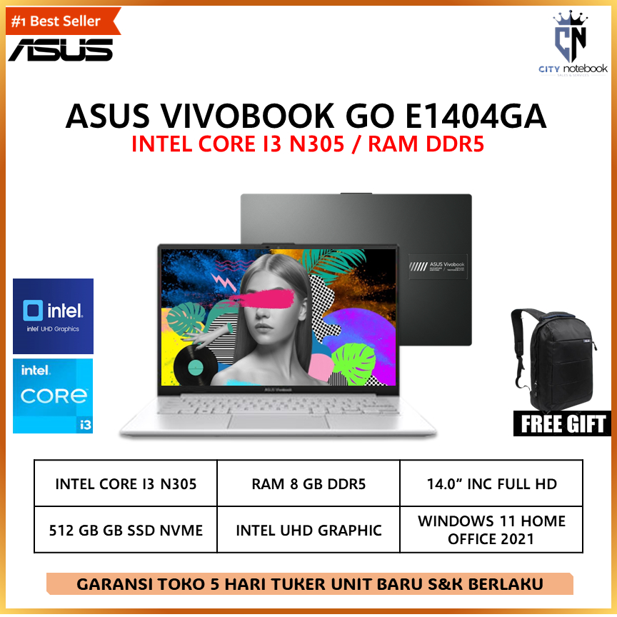 Laptop Asus VivoBook GO 14 E1404GA Core i3-N305 8GB 512GB W11 OHS 14.0 FHD