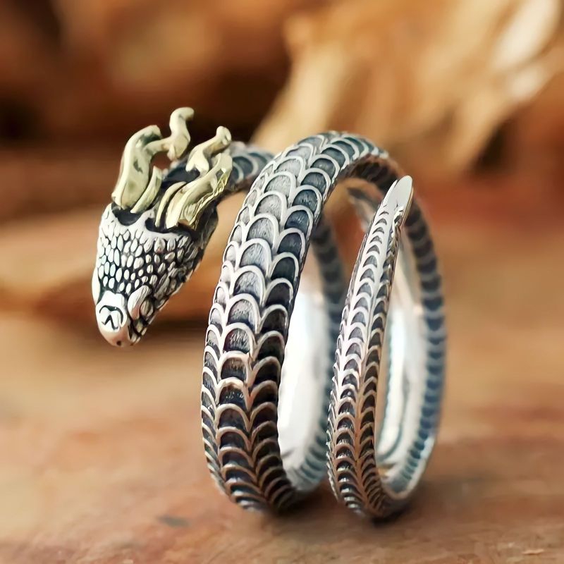 Cincin Elegan Desain Ular Naga Tanduk Kuning (Adjustable)