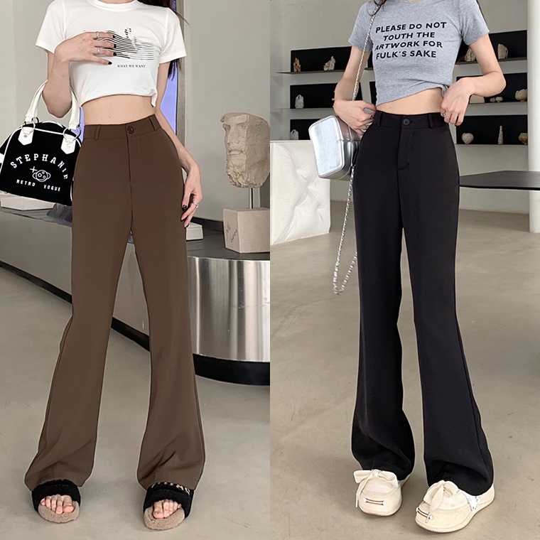 Action Now Korean Style Celana Flare Stretch celana Wanita Highwaist Jens Hitam and Browncelana kulo