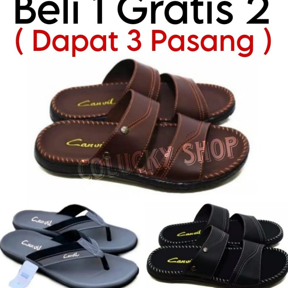 Promo besar CRAZY PROMO 33 RAMADHAN SALE BELI 1 GRATIS 2 Sandal Kulit  Sandal Pria  Sandal Casual Pr