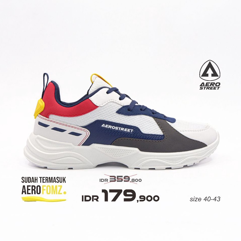 Diskon Spesial Aerostreet 443 Riku Putih Biru Tua Merah  Sepatu Sneakers Sport 21HH31