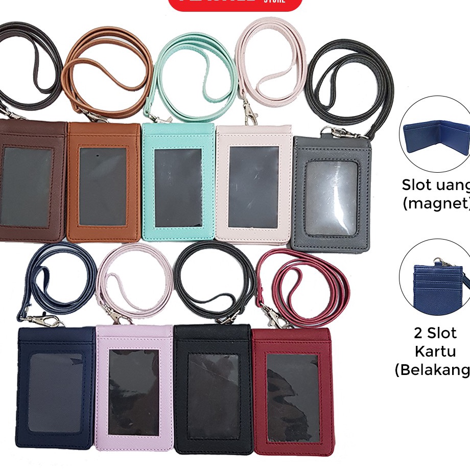 

77 Flashee ID Card Holder Magnet Lanyard Magnet Name Tag Kulit Termurah Berkualitas PU Leather ID Card