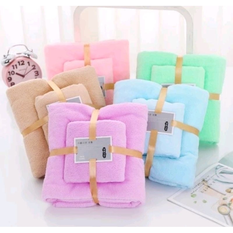 Handuk mandi set 2in1 handuk import katun lembut