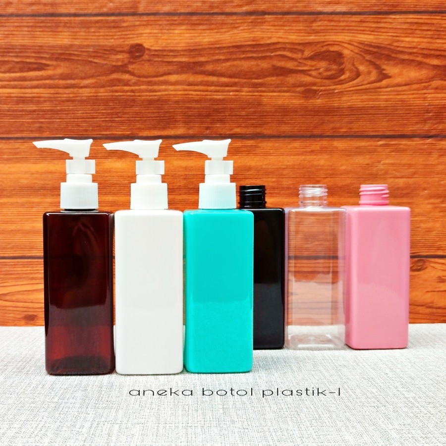 Botol Pump 250ml Kotak / Botol Kemasan Sabun Cair 250 Ml Tutup Pump Clip Lock Putih