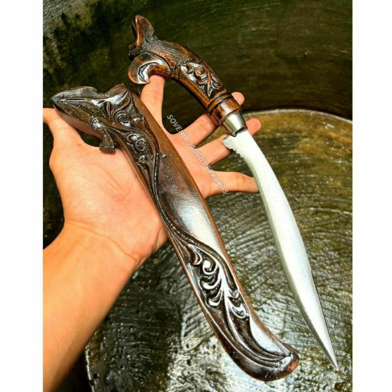 Pisau Tradisional Ren Cong Handle Garuda Model Puska Full Kayu Ukir