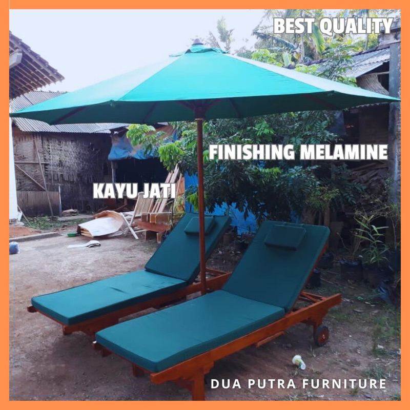 kursi rebahan, sun lounger, lonjer jati, kursi santai, set payung taman, payung hotel dan vila, payu